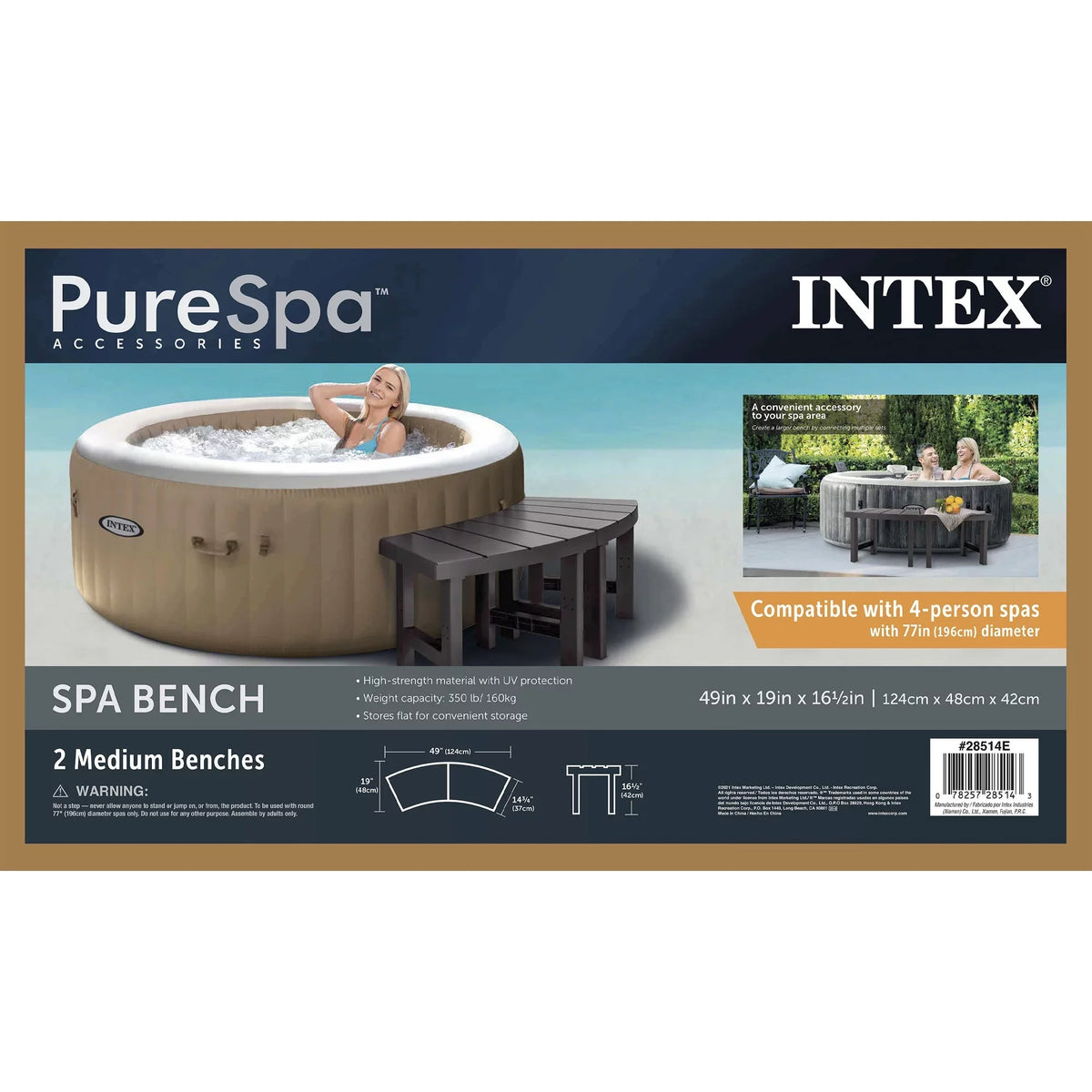 Intex 2 Medium PureSpa Accessories Benches, Compatible w/ 4 Person Spas