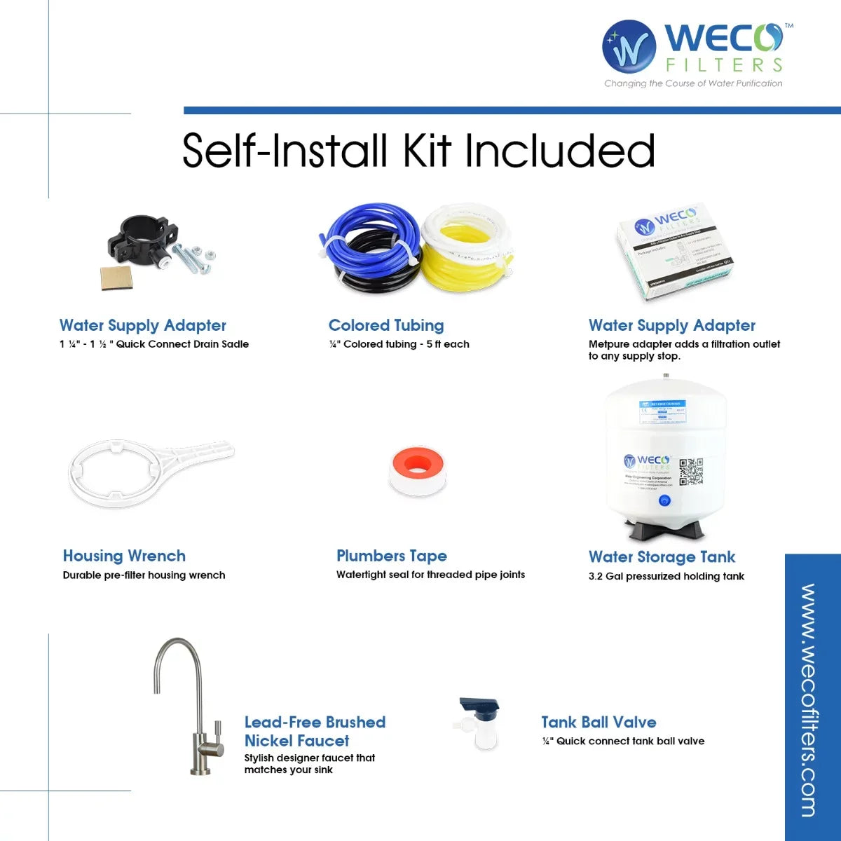 WECO VGRO-75GS-10EXTRA.5 High Efficiency Reverse Osmosis Drinking Water Filtration System with Bacteriostatic Filter