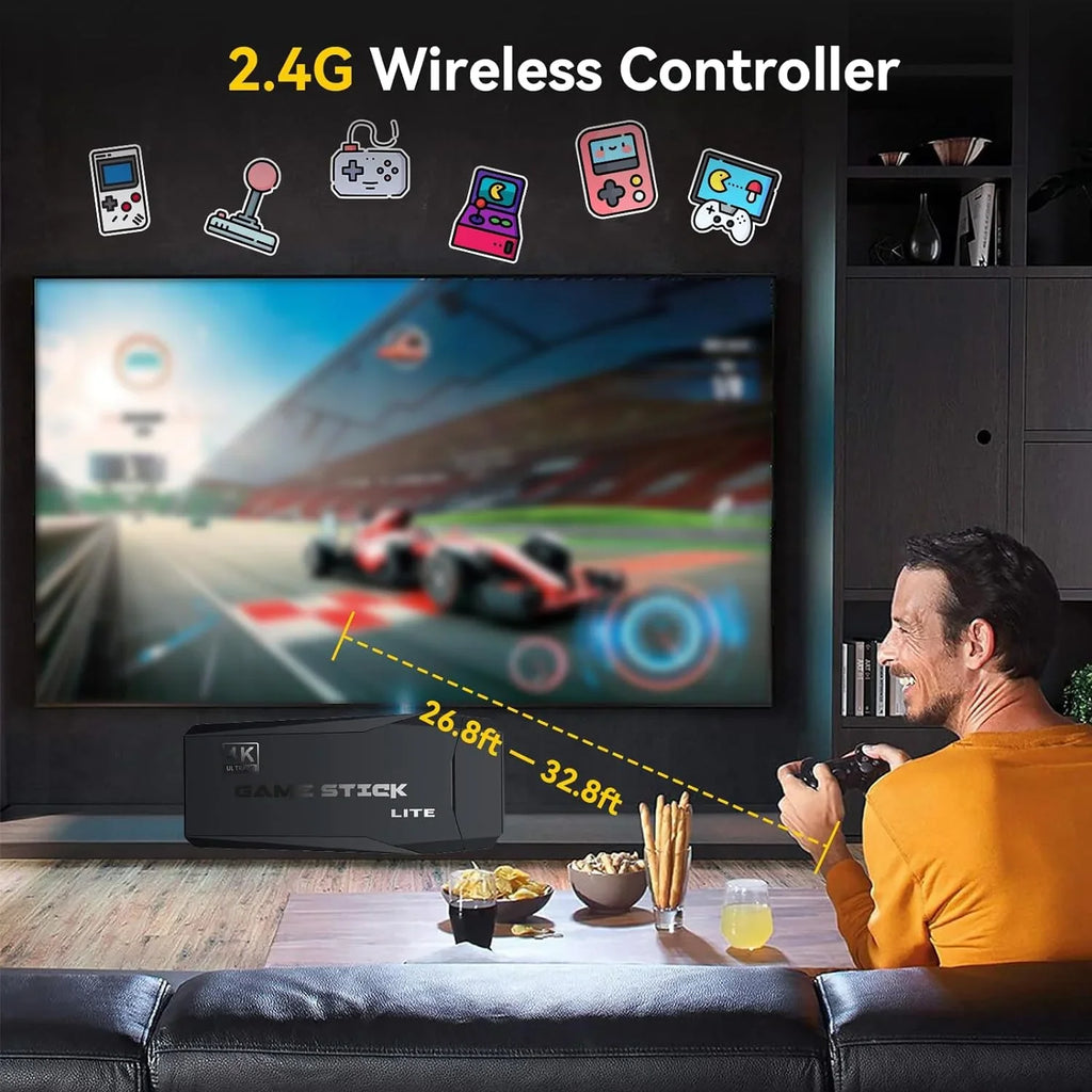 Retro Game Console Stick, 64G Nostalgia Game Stick with 20000+ Video Games, 9 Emulator Console Plug and Play for TV, Retro Play Compatible with Arcade/Maze, 4K HD Output, 2.4GHz Wireless Controllers