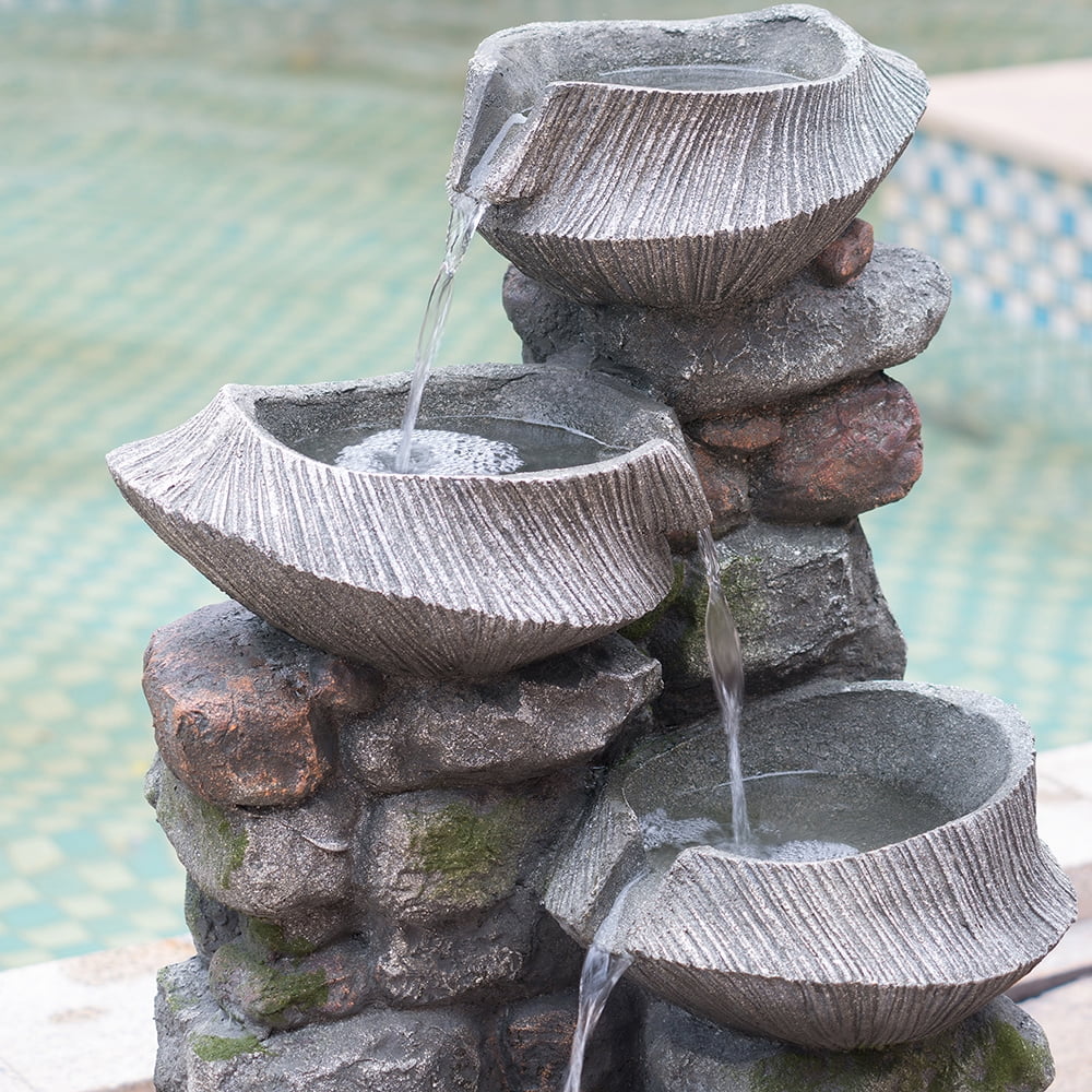 Stone Water Fountain with LED Lights - 1 - 35.2 - Experience the tranquility of cascading water