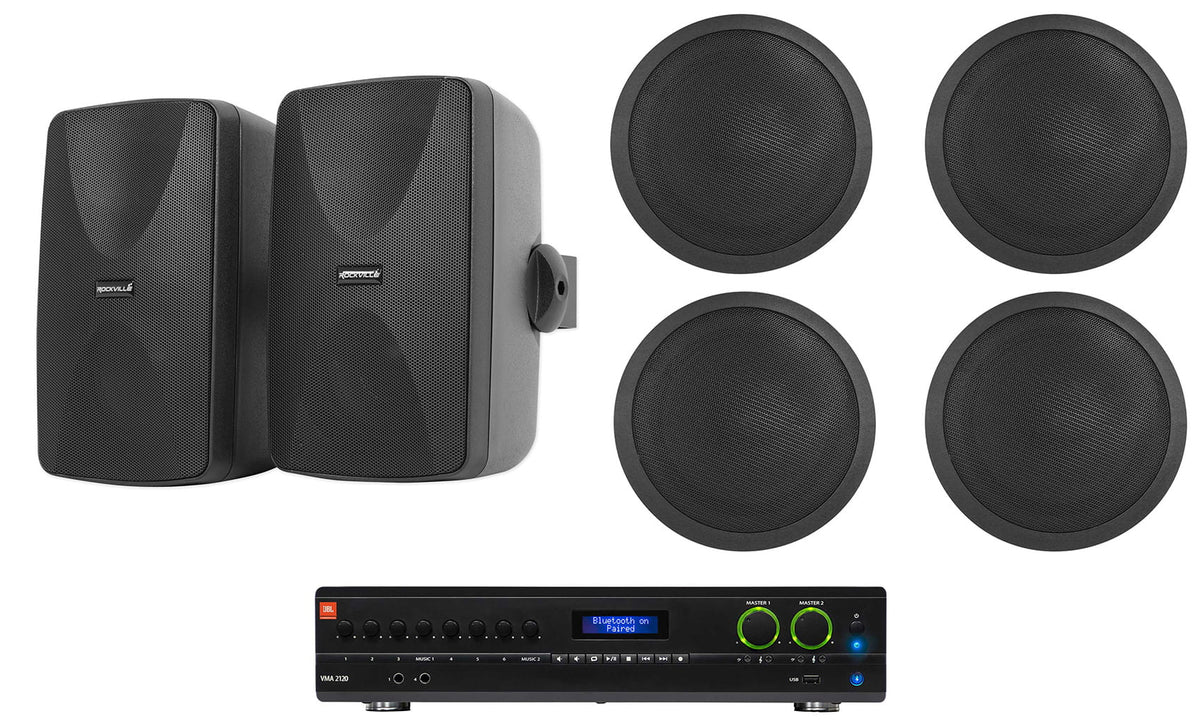 JBL VMA2120 2-Ch Commercial 70V Amplifier+(2) Wall+(4) Ceiling Speakers in Black