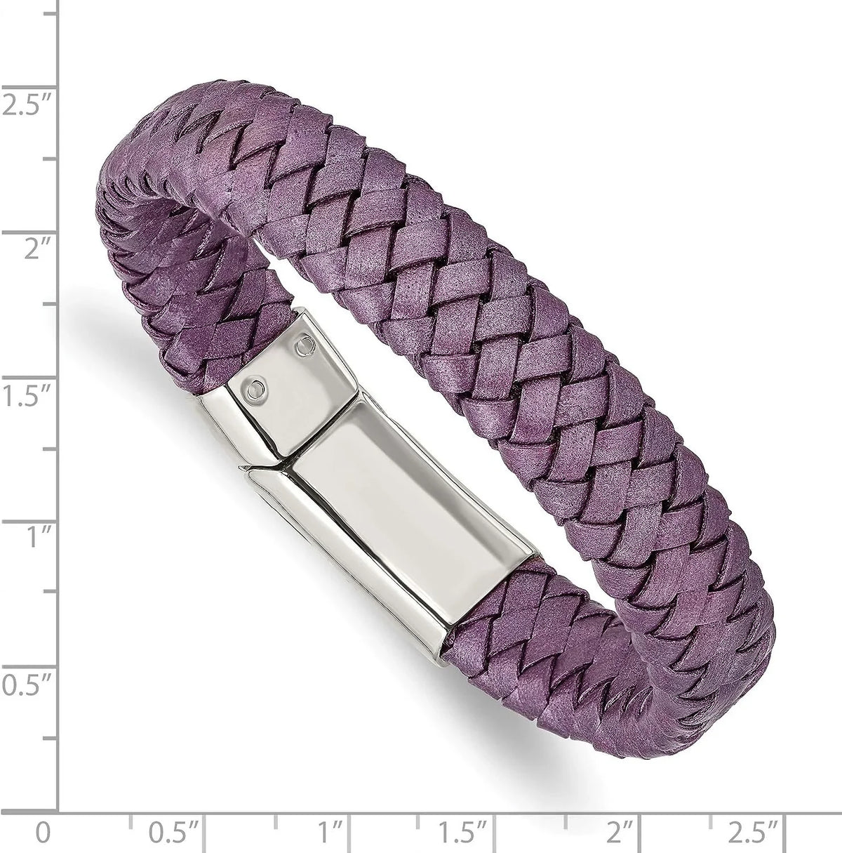 Chisel Stainless Steel Polished Metallic Purple Braided Leather - 7.5"