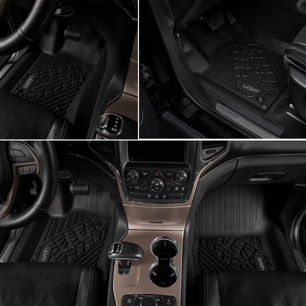 LASFIT Car Floor Mats for 2016-2021 Dodge Durango (2nd Row Bench Seat Only) / Jeep Grand Cherokee(NO Jeep Cherokee), All Weather TPE Floor Liners Set, 1st and 2nd Row, Black