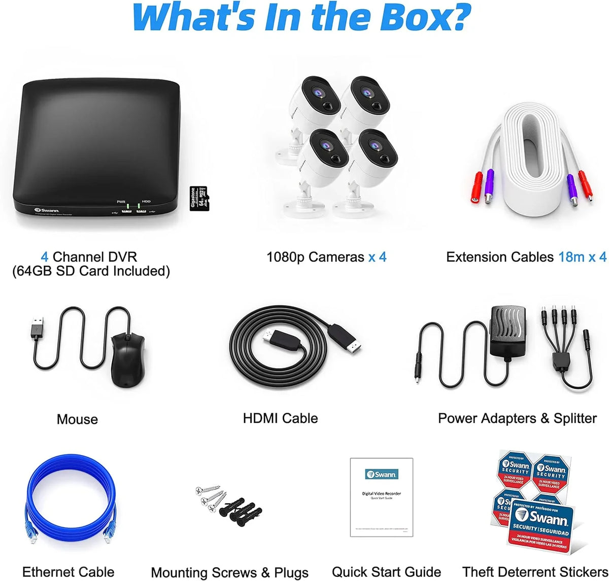Swann Hardwired Indoor and Outdoor Smart-Enabled DVR Security Camera System