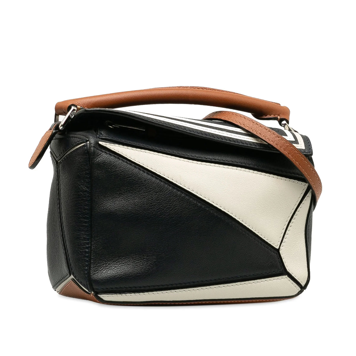 Pre-Owned Authenticated LOEWE Mini Sailor Puzzle Calf Leather Black Satchel Unisex (Good)