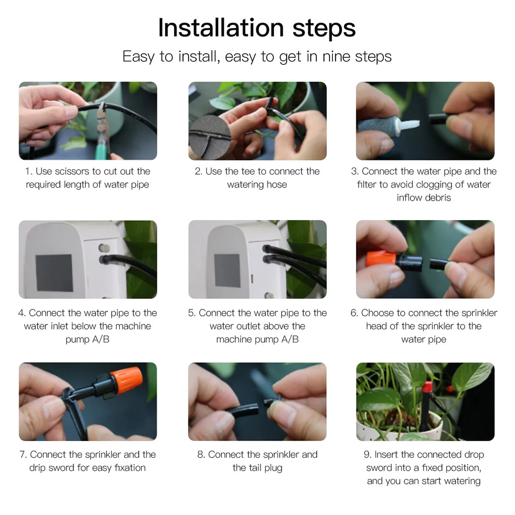 Lixada WiFi Smart Watering System with Dual Pump Programmable Time Setting Solar Panel USB Charging Built-in Battery Suitable for Home Garden