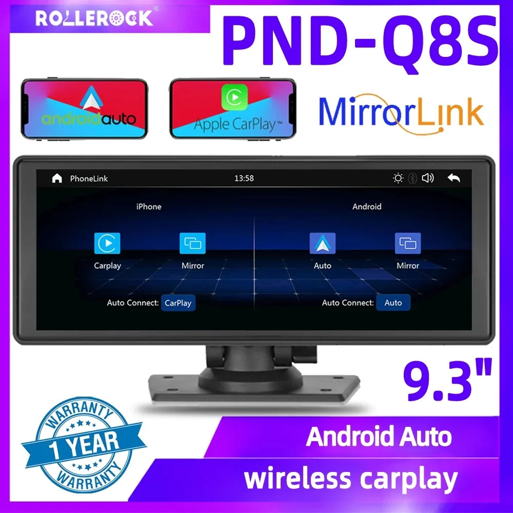Polarlander 9.3" Wireless Carplay & Android Auto Portable Car Stereo, Front Dash Cam, Backup Camera, Bluetooth Hands-Free Calling, HD IPS Touchscreen,Supports Most Cars