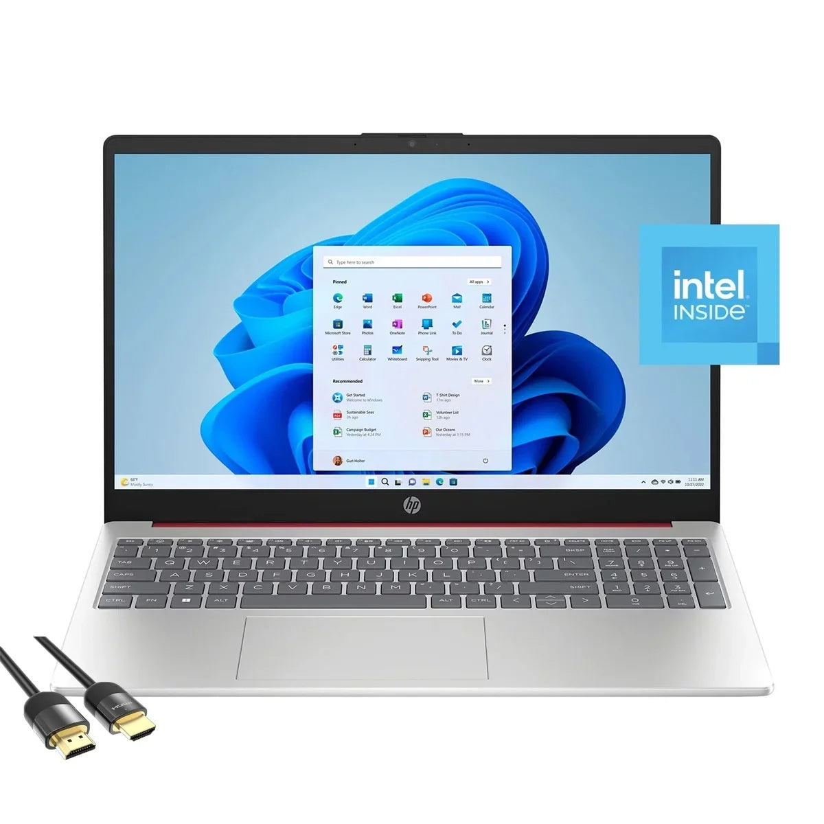 HP Laptop for Business & Students, 15.6" HD Anti-Glare Display, Intel 4-Cores N200, 8GB RAM, 128GB UFS, Wi-Fi 6, Webcam, HDMI, USB-C, Mytrix HDMI Cable, Windows 11 Home in S mode, Scarlet Red