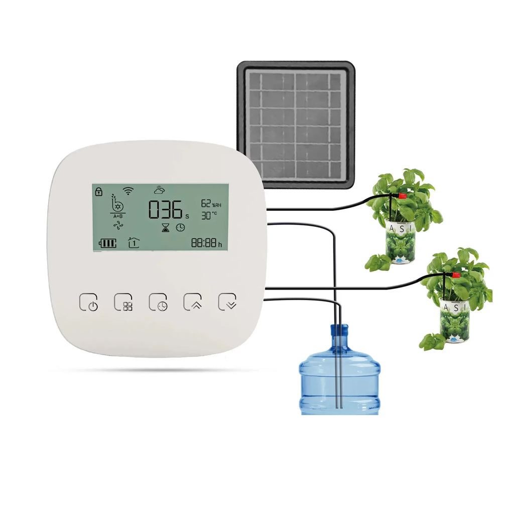 Lixada WiFi Smart Watering System with Dual Pump Programmable Time Setting Solar Panel USB Charging Built-in Battery Suitable for Home Garden