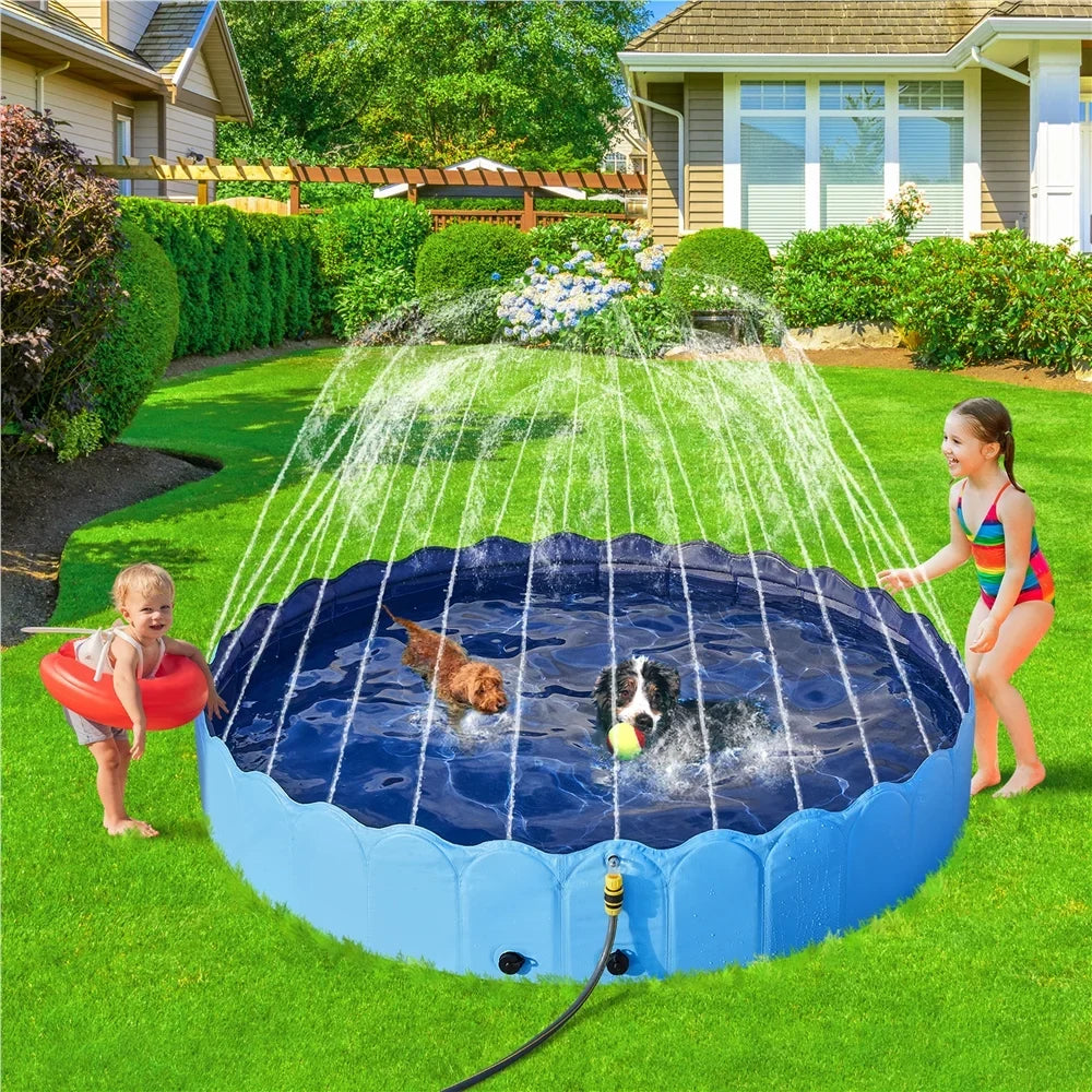 Alden Design Foldable Dog Swimming Pools with Sprinkler Indoor and Outdoor, Blue XXXL