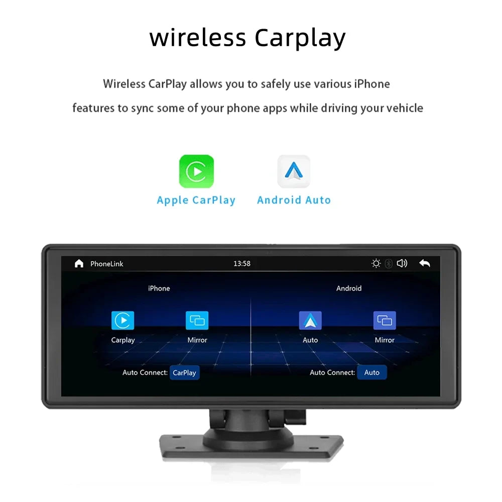 Polarlander 9.3" Wireless Carplay & Android Auto Portable Car Stereo, Front Dash Cam, Backup Camera, Bluetooth Hands-Free Calling, HD IPS Touchscreen,Supports Most Cars