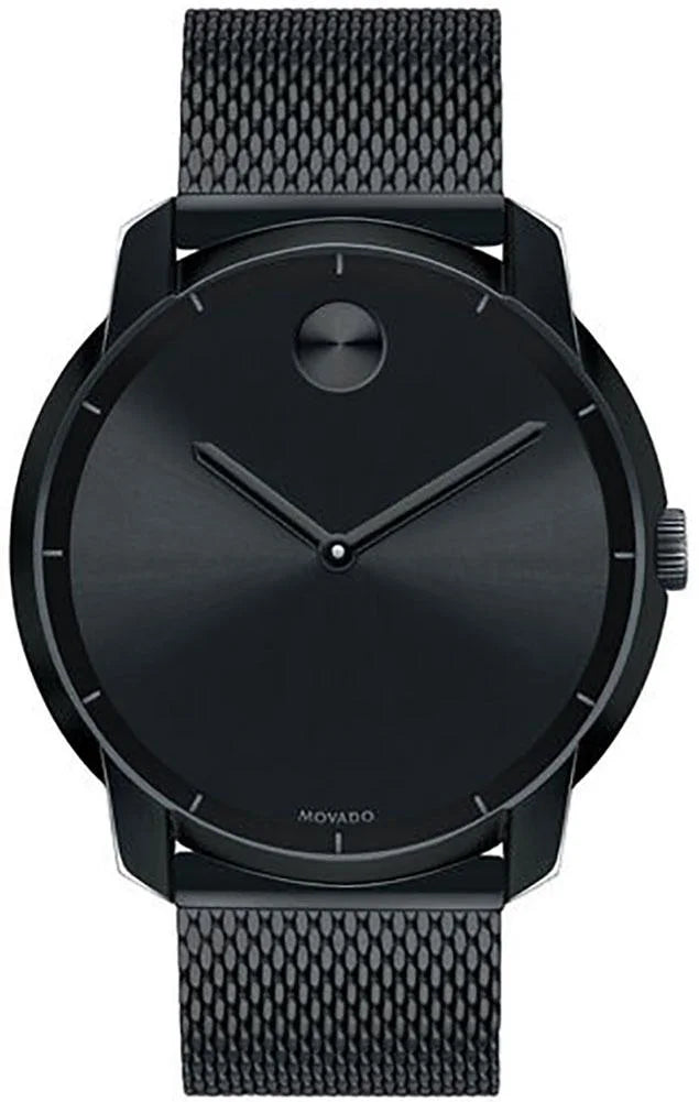 Movado Bold Black Dial Black Ion-plated Stainless Steel Mesh Band Quartz Mens Watch 3600261
