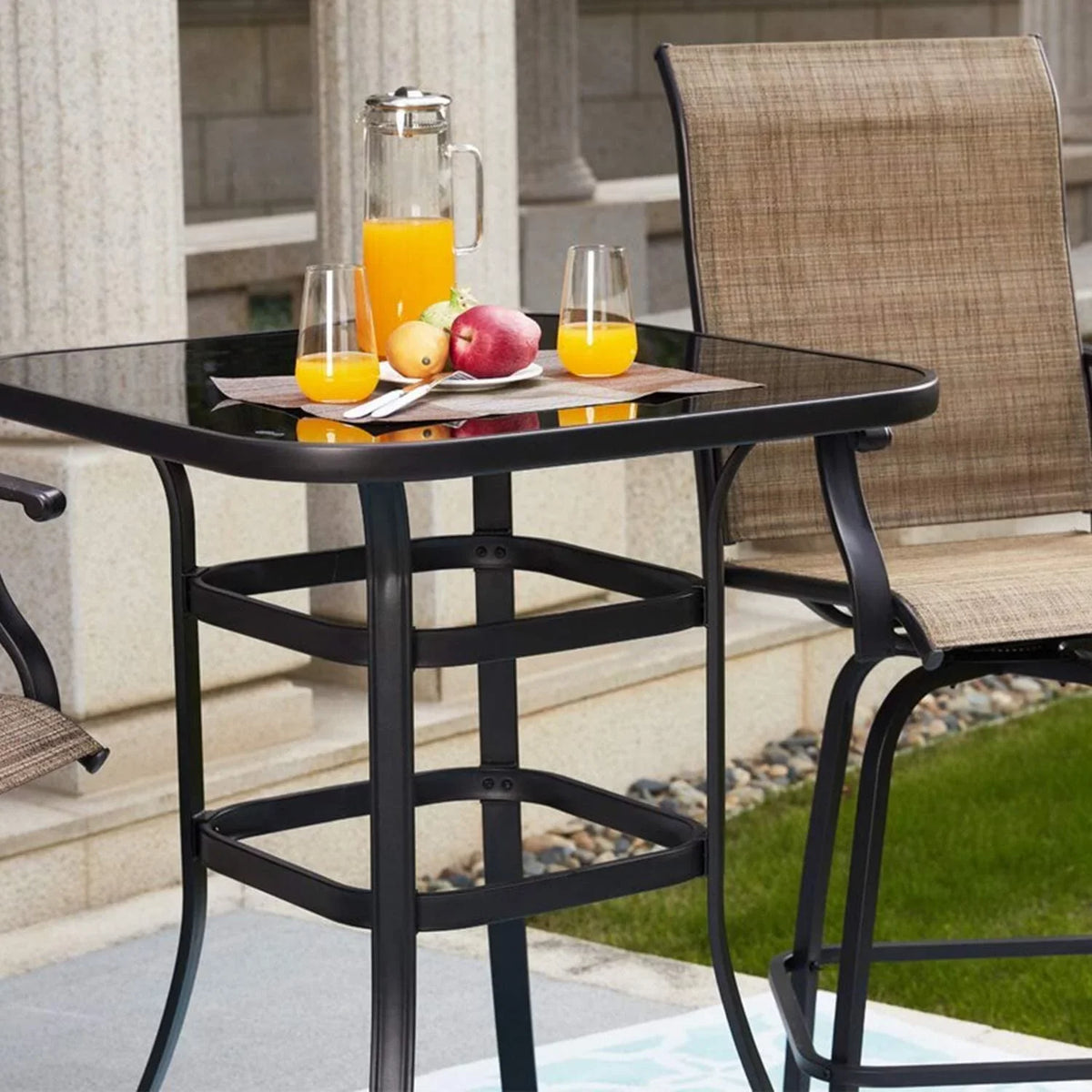 Adonis Sturdy Solid Glass Bar Table For Poolside