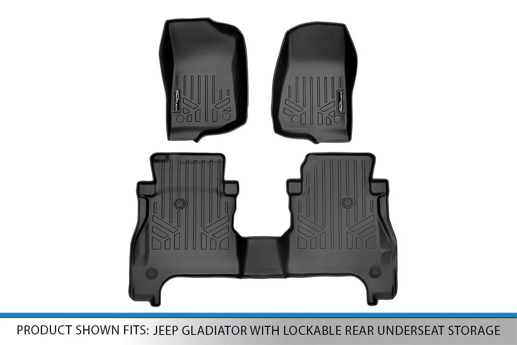Smartliner SA0316-B0459 Custom Fit 2 Row Floor Mats Liner Set with Lockable Rear Underseat Storage for 2020-2023 Jeep Gladiator, Black