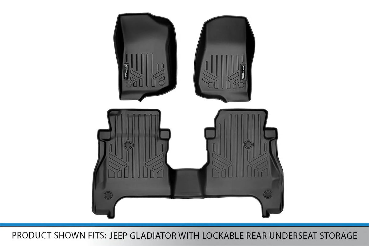 Smartliner SA0316-B0459 Custom Fit 2 Row Floor Mats Liner Set with Lockable Rear Underseat Storage for 2020-2023 Jeep Gladiator, Black