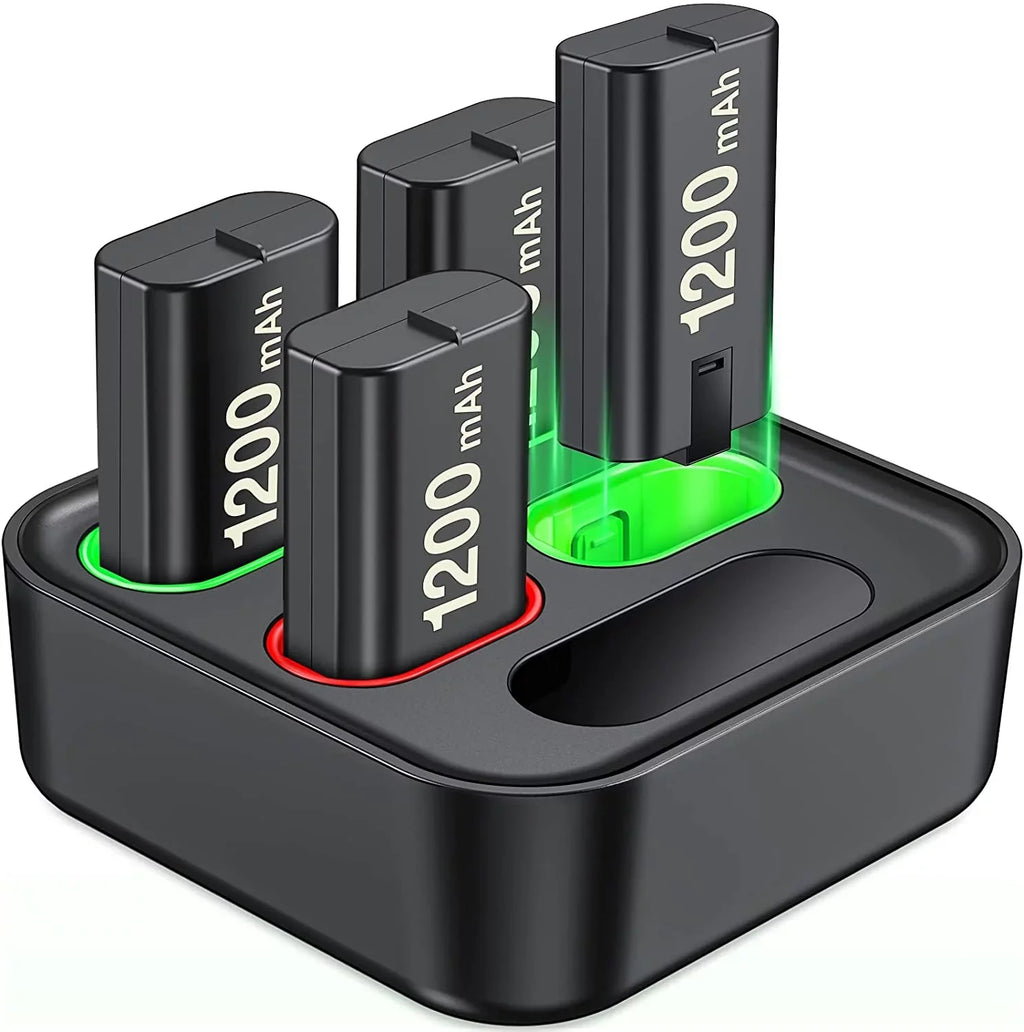 EUROA Charger for Xbox Rechargeable Battery Pack with 4x1200mAh Xbox Controller Battery Pack for Xbox Series X|S/Xbox One S/X/Elite-Black
