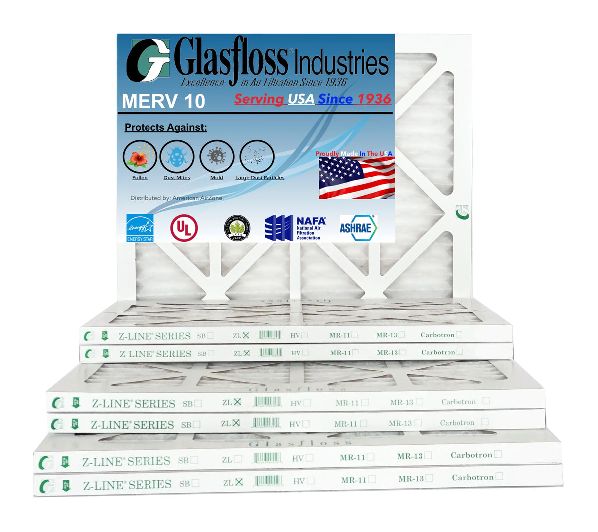 Glasfloss Air Filter 16x18x2 - 2" MERV 10 - (Pack of 6) - Pleated AC or HVAC Air Filter - Furnace Air Filter - Home or Office - Made In The .