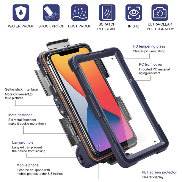 UrbanX Professional [15m/50ft] Swimming Diving Surfing Snorkeling Photo Video Waterproof Protective Case Underwater Housing for Sony Xperia XZ Premium And all Phones Up to 6.9 Inch LCD with Lanyard