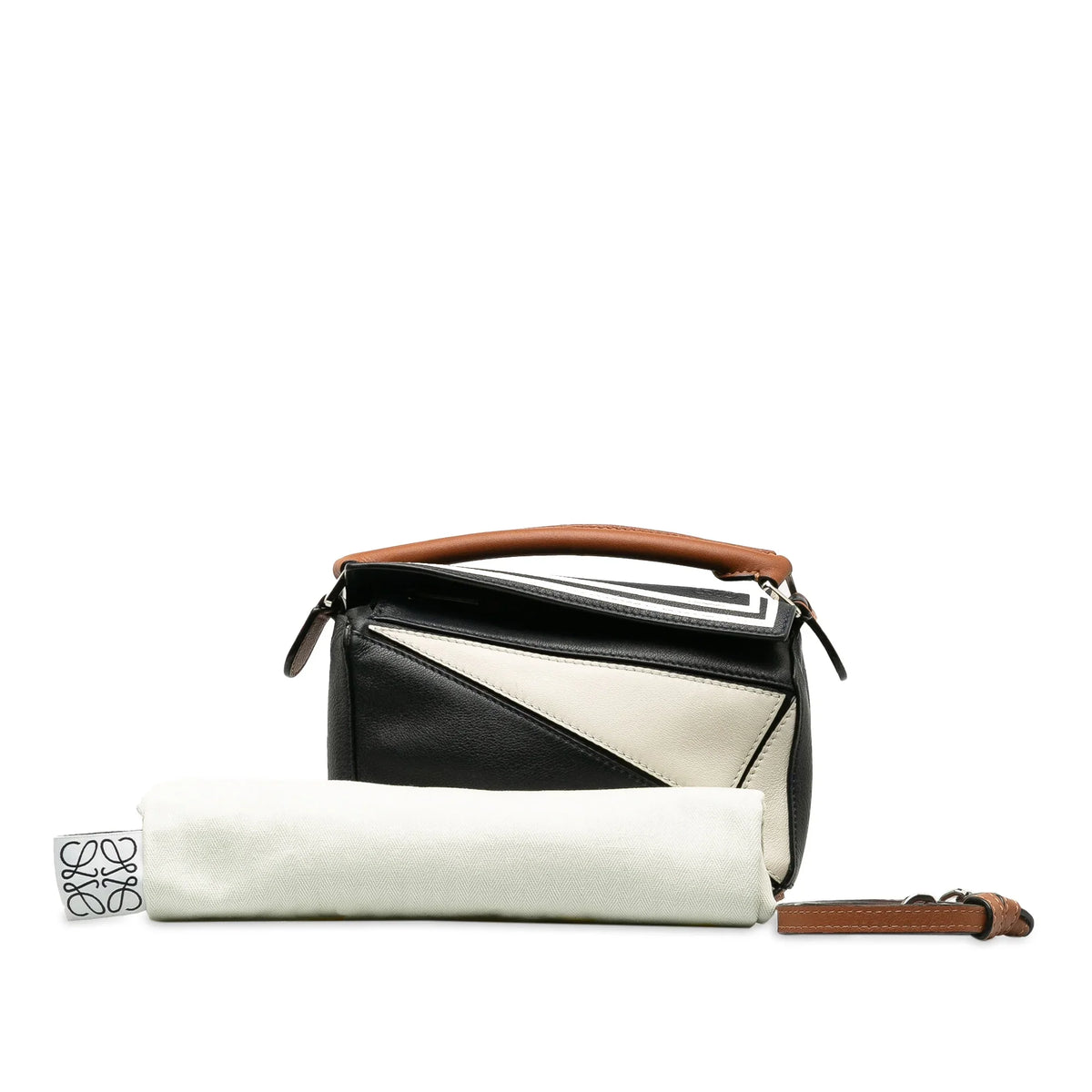 Pre-Owned Authenticated LOEWE Mini Sailor Puzzle Calf Leather Black Satchel Unisex (Good)