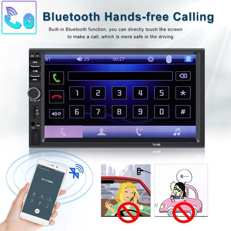 Car Radio Double Din Car Stereo 7 Inch Touch Screen with Bluetooth Mirror Link USB FM Radio Audio Receiver with Backup Camera and Remote Control