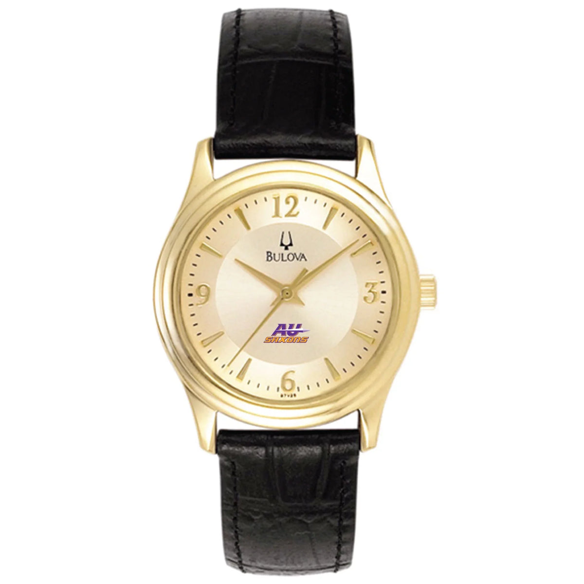 Women's Bulova Gold/Black Alfred University Saxons Stainless Steel Watch with Leather Band