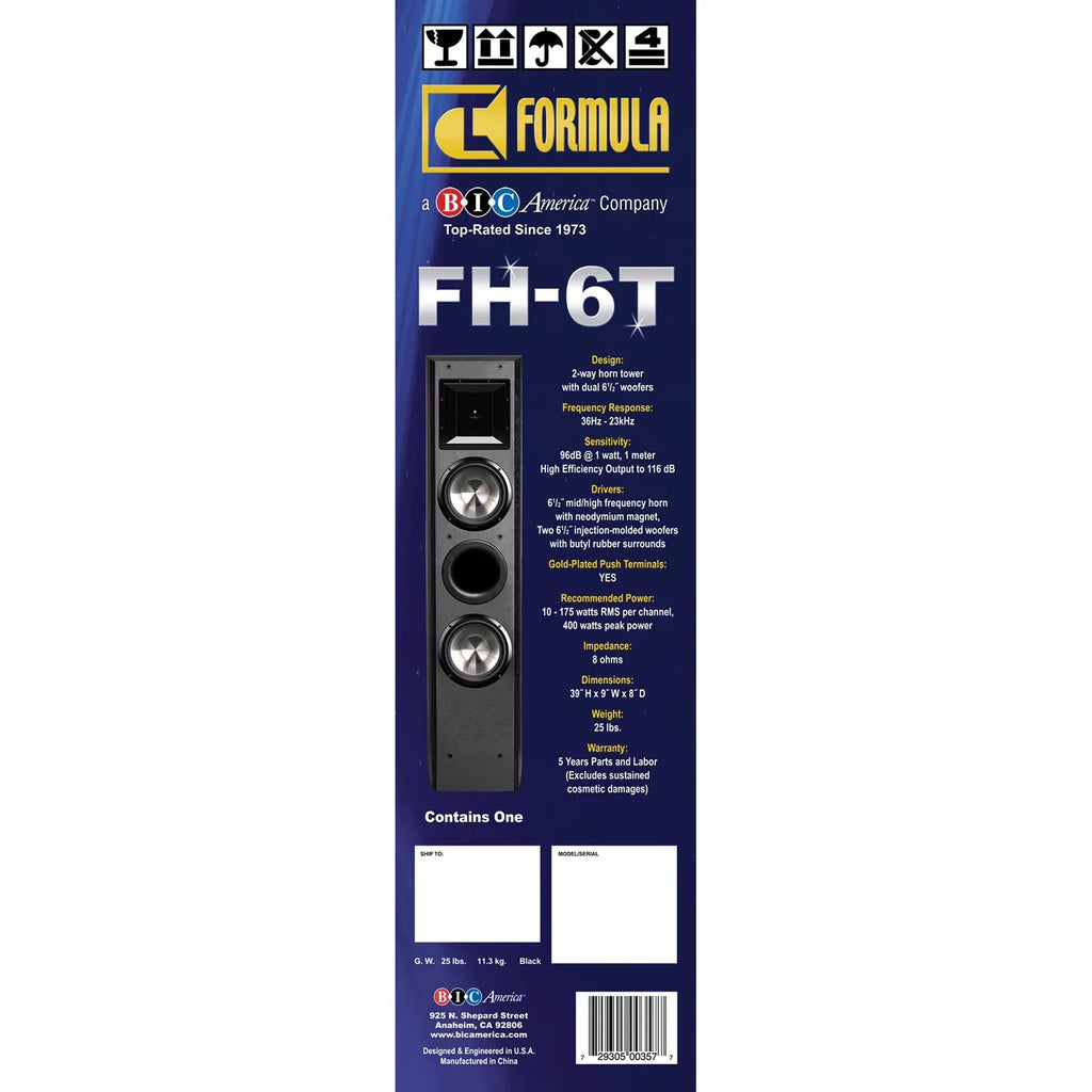 Bic Fh-6t Formula Series Fh-6t Dual 6-1/2-inch 400-watt 2-way Slim Tower Speaker