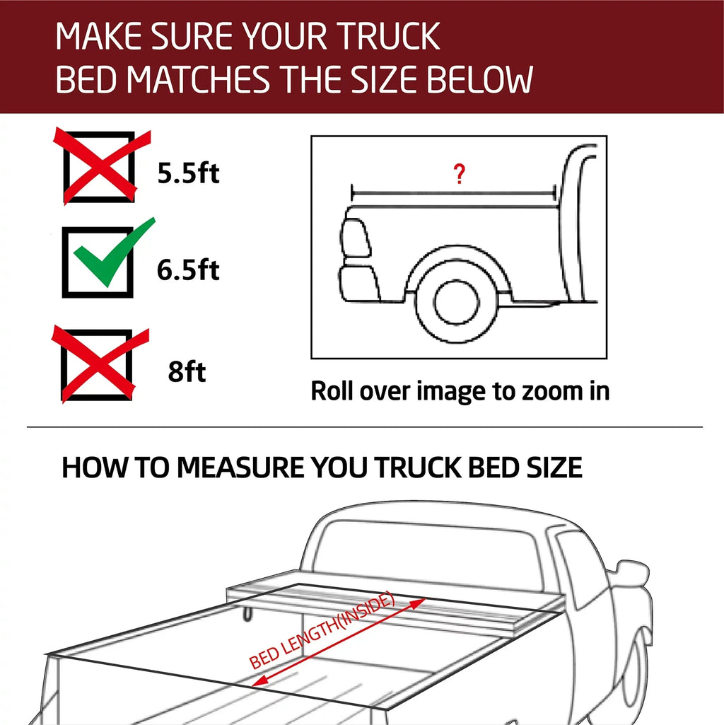 Kikito Vinyl Soft Roll-Up Tonneau Shield Truck Bed for 2007-2021 Tundra (Excl. Trail Edition) 6.5FT (78.7in) Bed (for Models With or Without The Deck Rail System)