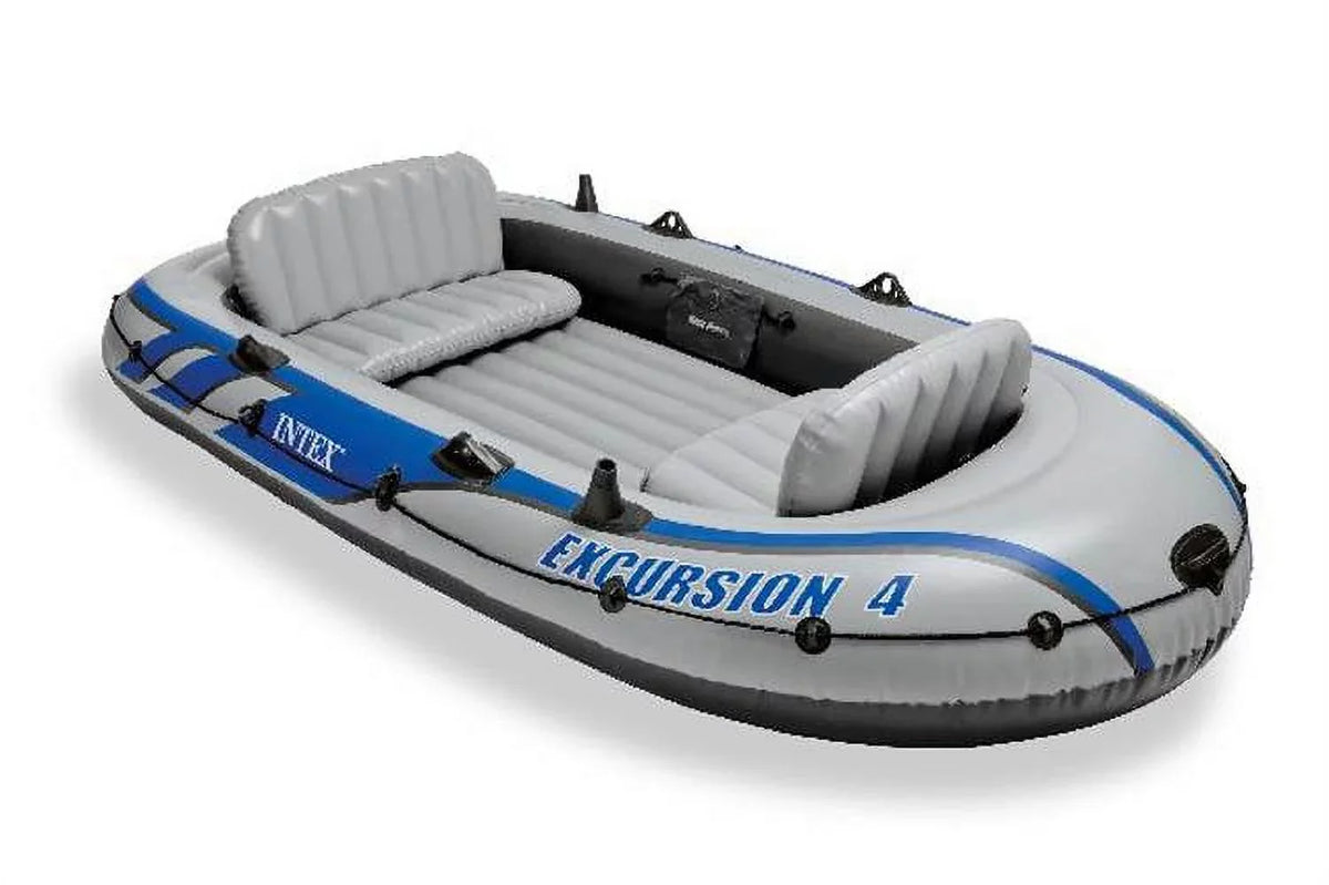 Intex Excursion Inflatable Rafting Fishing 4 Person Craft w/ Oars & Pump (3 Pack)