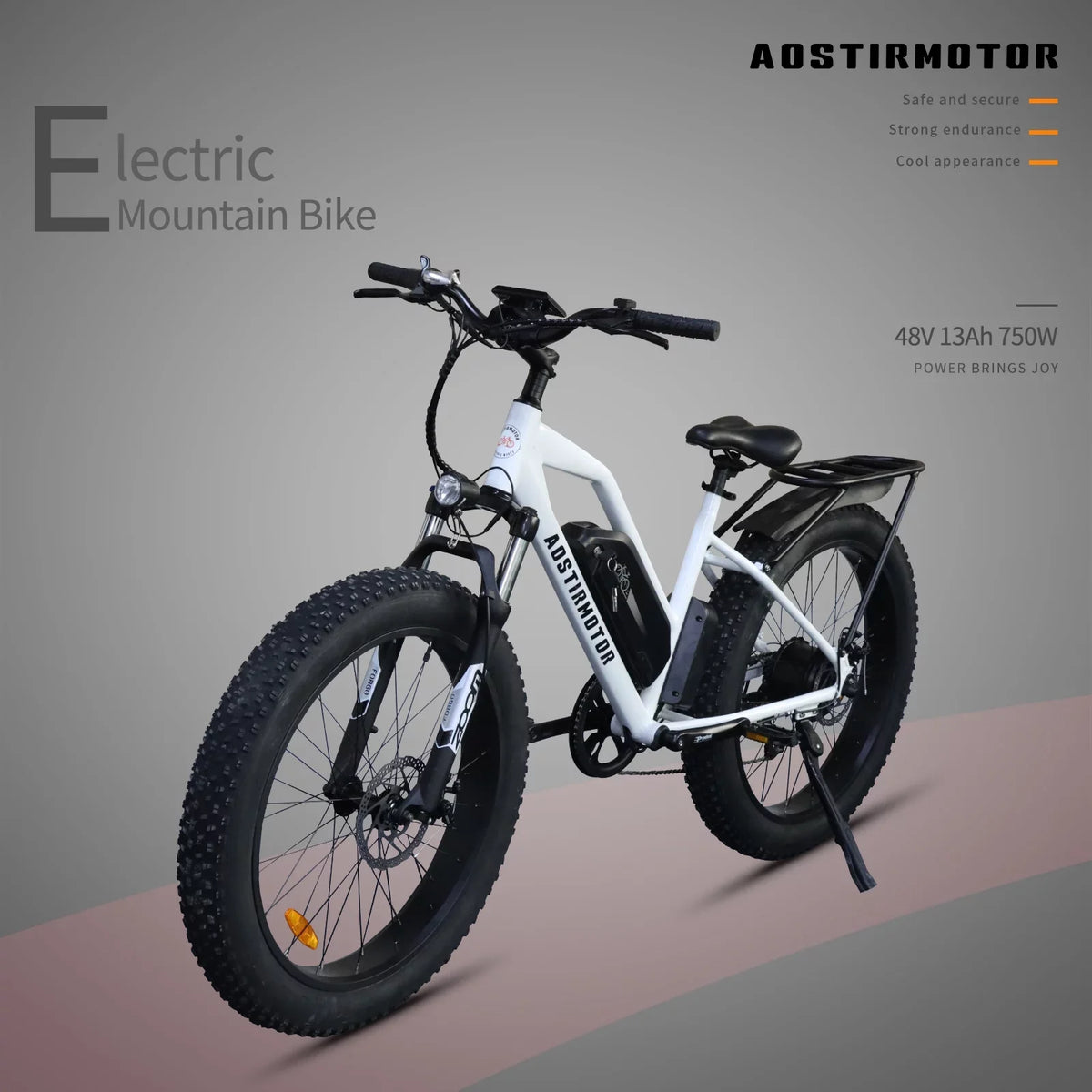 Kmowoo 26inch 750W Electric Bike Fat Tire P7 48V 13AH Removable Lithium Battery for Adults with Detachable Rear Rack Fender(White)S07-G