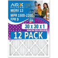 30x30x1 Air Filter MERV 13 Rating, 12 Pack of Furnace Filters Comparable to MPR 1500 - 2200 & FPR 9 - Made in by AIRX FILTERS WICKED CLEAN AIR.
