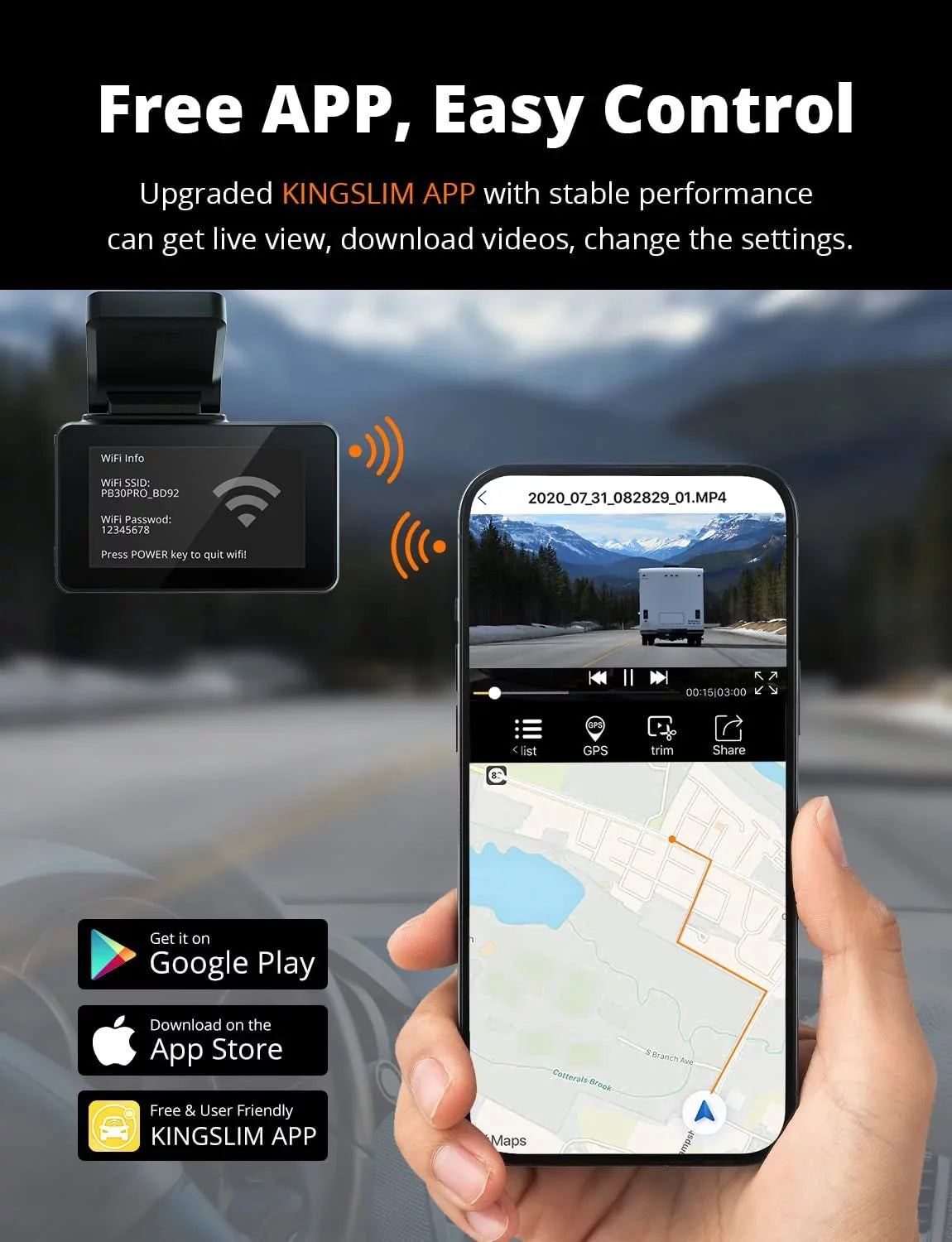 KINGSLIM D4 4K & 1080P Dual Dash Cam, Front and Rear Camera for Cars with 3 Inch IPS Screen, Support 256GB Max