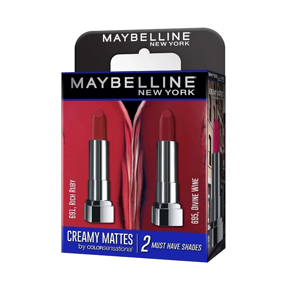 Maybelline Creamy Matte Lipstick, Matte Finish, (Pack of 2) - Rich Ruby & Divine Wine
