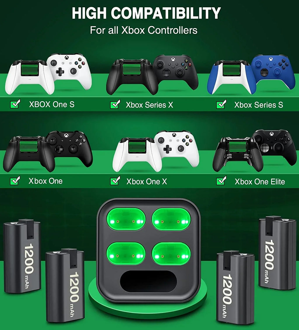 EUROA Charger for Xbox Rechargeable Battery Pack with 4x1200mAh Xbox Controller Battery Pack for Xbox Series X|S/Xbox One S/X/Elite-Black