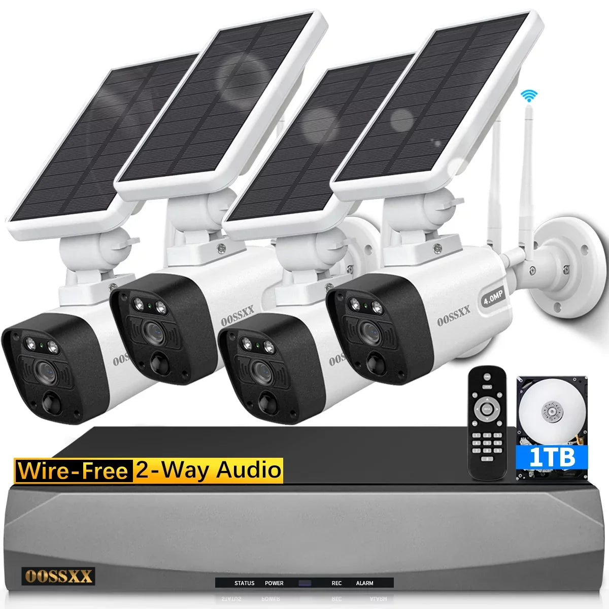 OOSSXX Solar Security Cameras Wireless Outdoor,Dual Antennas Surveillance Camera System with 1TB Hard Drive