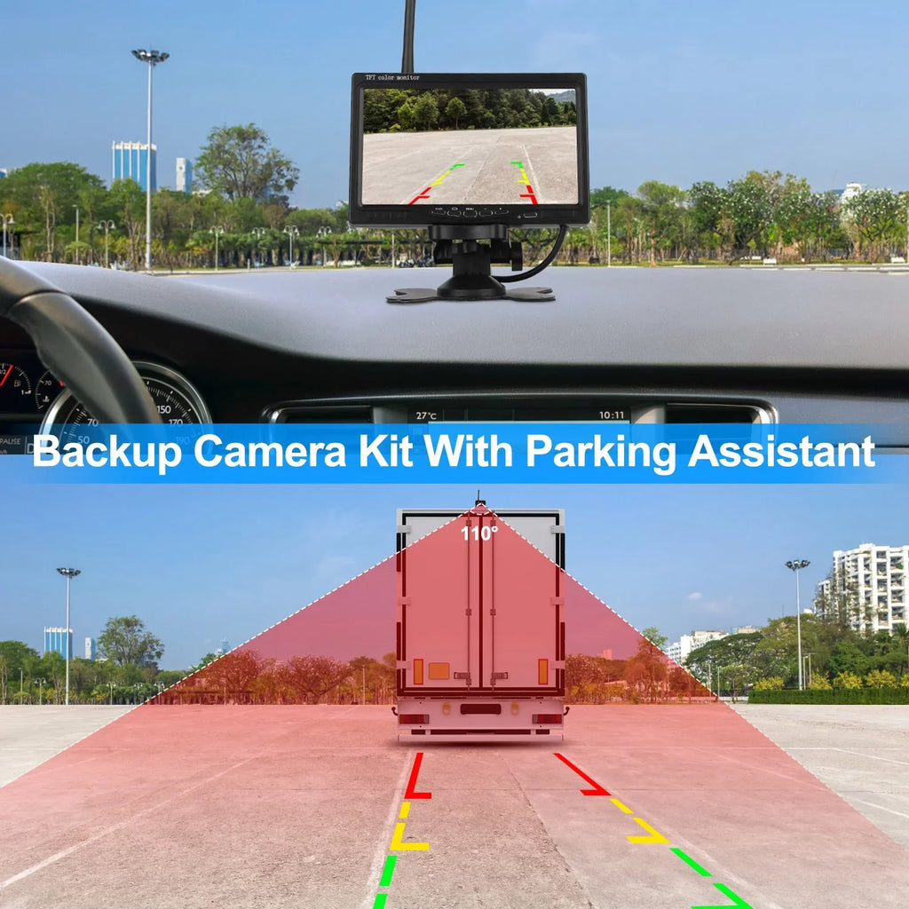 Wireless Backup Camera, Monitor Reverse Camera, Car Rearview Parking Reverse System, IP67 Waterproof Car Parking Reverse System with 7In Screen Night Vision 2.4G Stable Signal for Car Trunk Van SUV