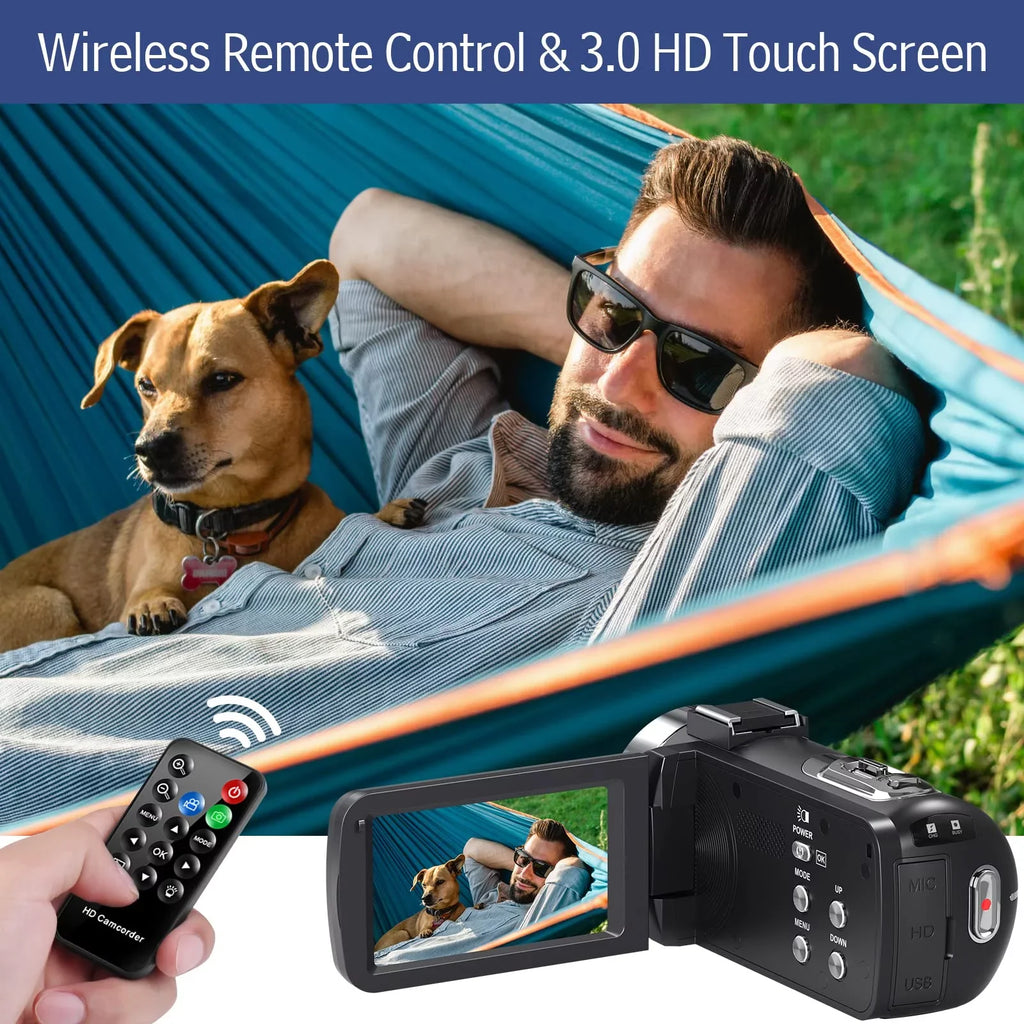 MARVUE Video Camera 4K Camera 48MP 30FPS Camcorder 18X Digital Zoom 3.0" LCD Touch Screen Vlogging Camera for YouTube with IR Night Vision