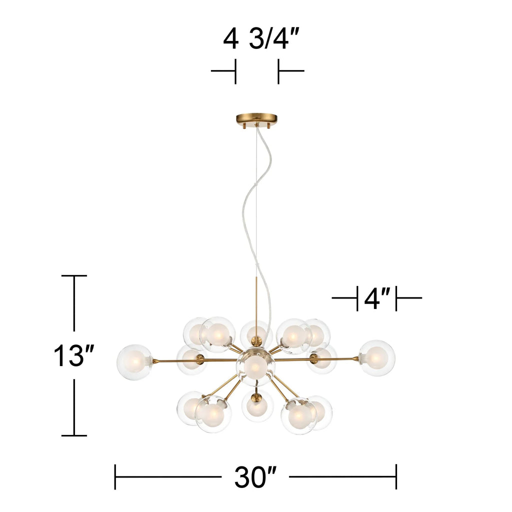 Possini Euro Design Spheres Antique Brass Chandelier 30" Wide Mid Century Modern Sputnik Glass Shade 15-Light Fixture for Dining Room Kitchen Island
