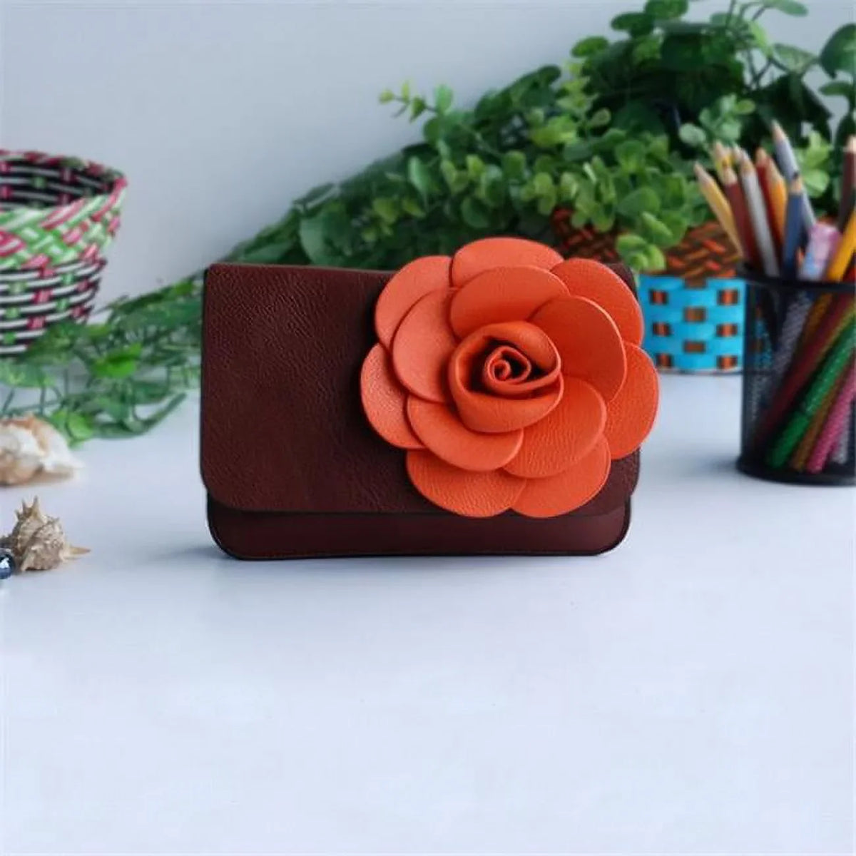 Luxurious Coffee - Flower Leatherette Clutch Shoulder Bag Clutch Casual Purse