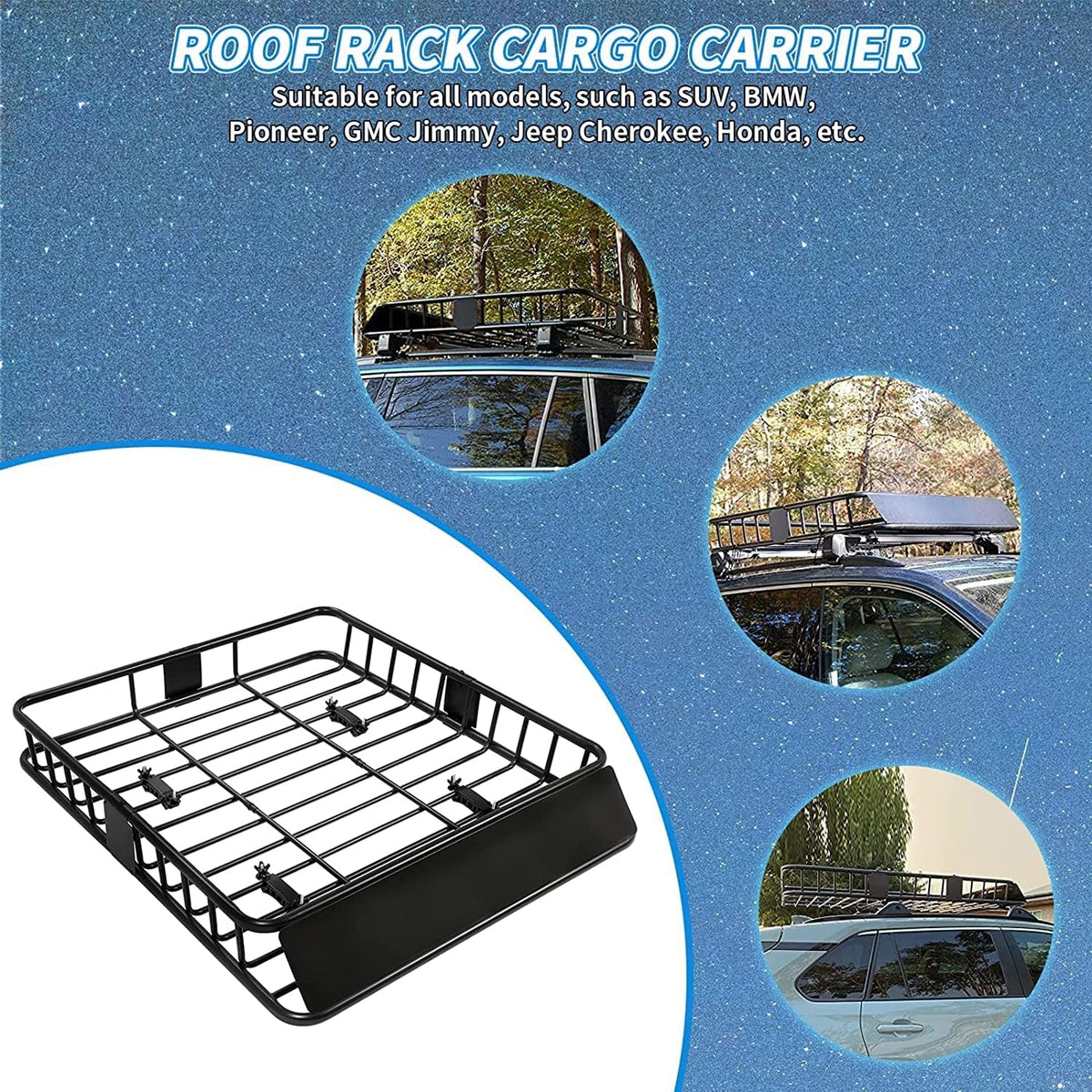HECASA 64" x 39" x 6'' Universal Roof Rack Cargo Carrier with Extension 250LBS Weight Capacity Heavy Duty Steel Car SUV Top Luggage Storage Holder Basket for Travel