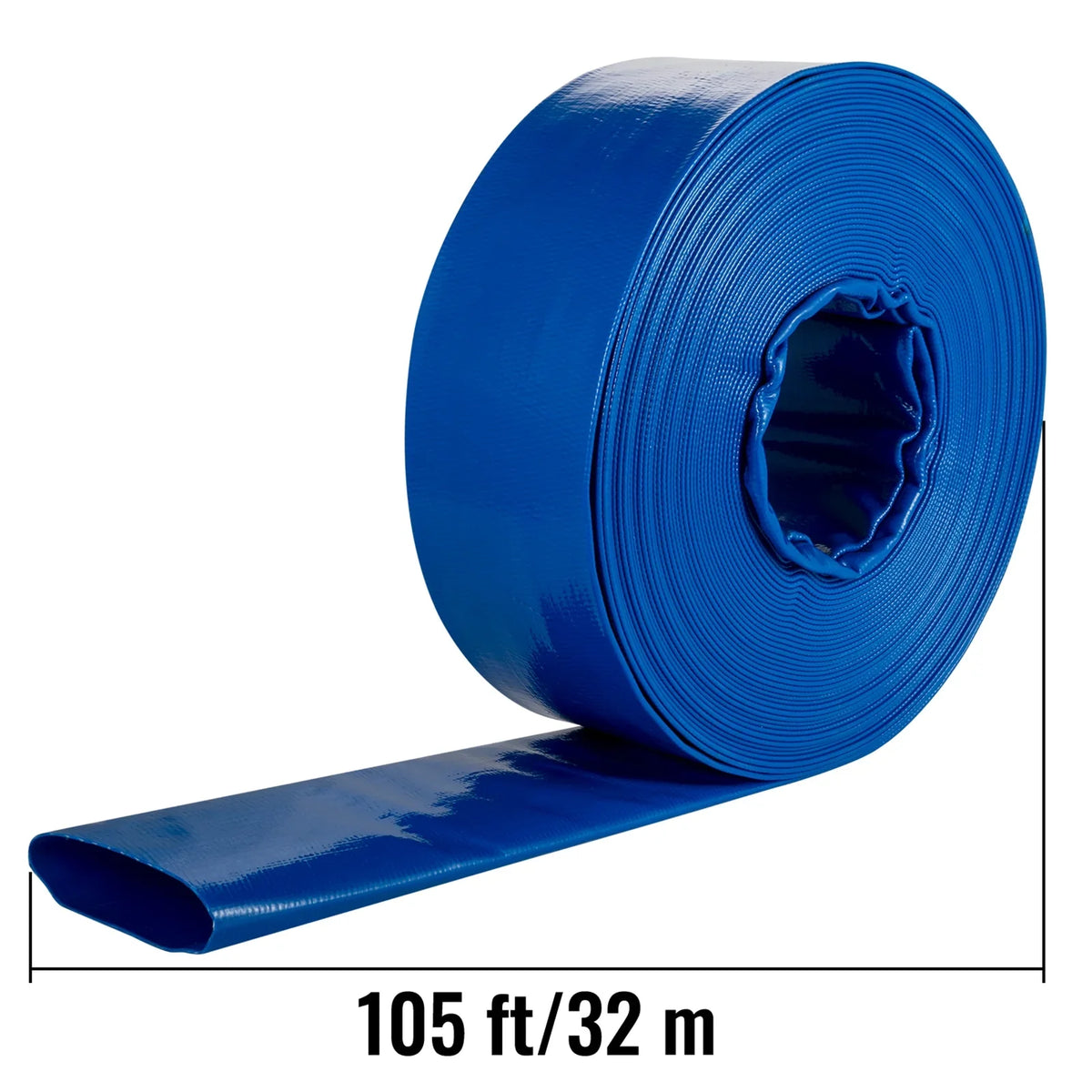 VEVOR Discharge Hose, 3" x 105', PVC Fabric Lay Flat Hose, Heavy Duty Backwash Drain Hose with Clamps, Weather-proof & Burst-proof, Ideal for Swimming Pool & Water Transfer, Blue