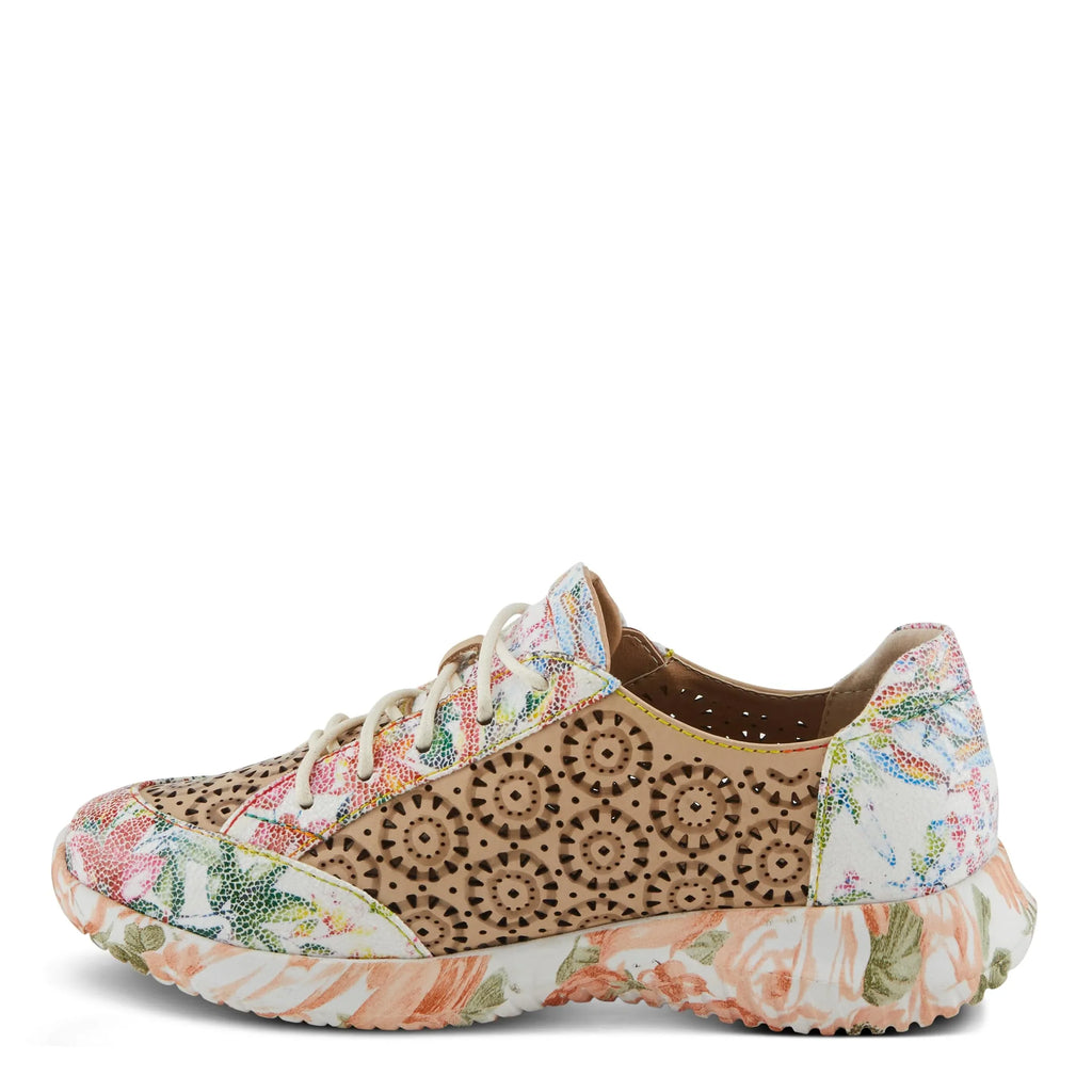 L'Artiste Women's Jazzie Lace-Up Fashion Sneaker with Flowers Beige Multi EU 39/8.5