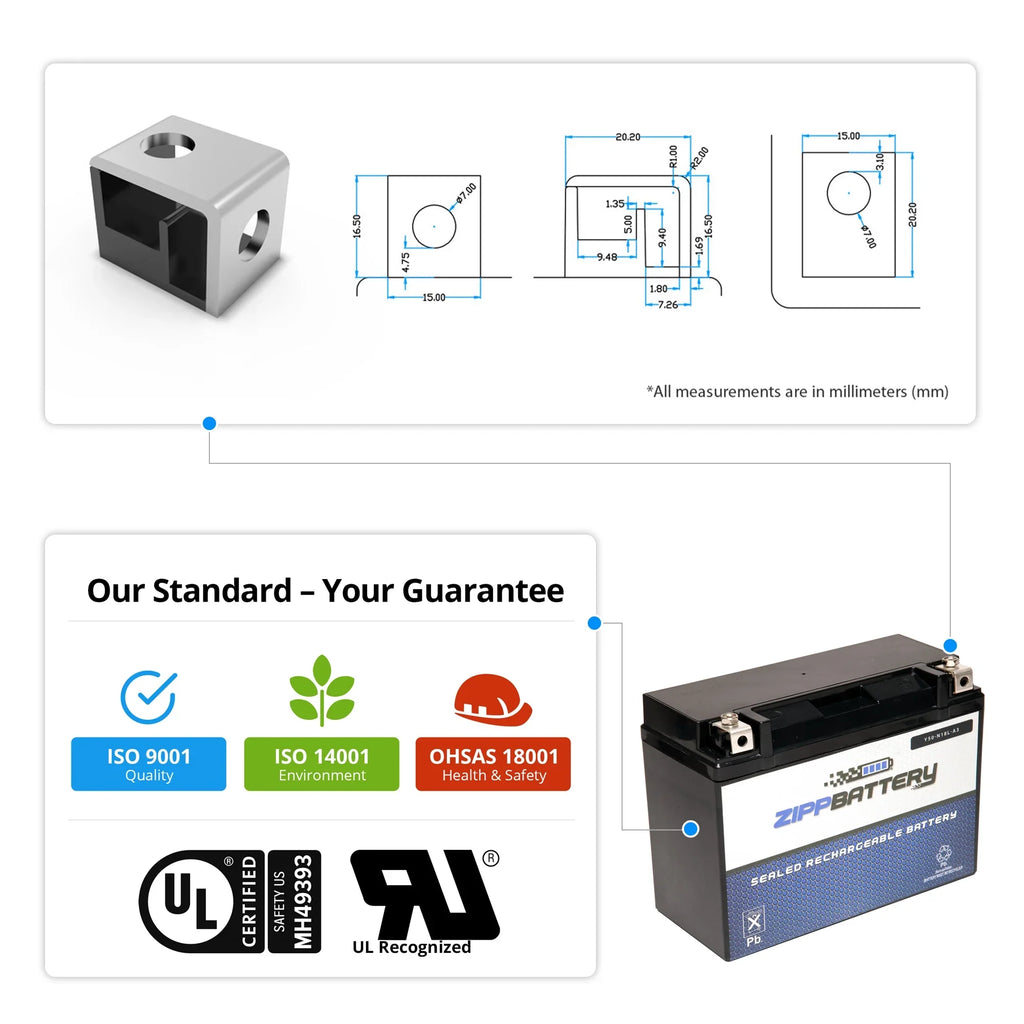 Zipp Battery Y50-n18l-a3 (50-n18l-a3 12 Volt,20 Ah, 260 Cca) Snowmobile Battery for Arctic Cat Bearcat 570 2006