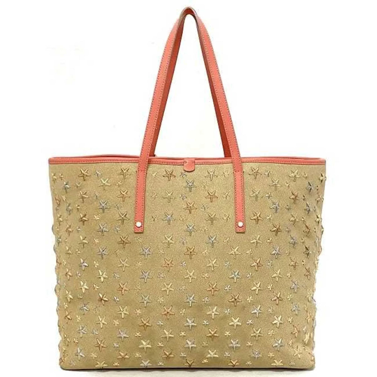 Pre-Owned Jimmy Choo Tote Bag Beige Pink Silver Sarah Studs Star Canvas Leather Women's (Good)