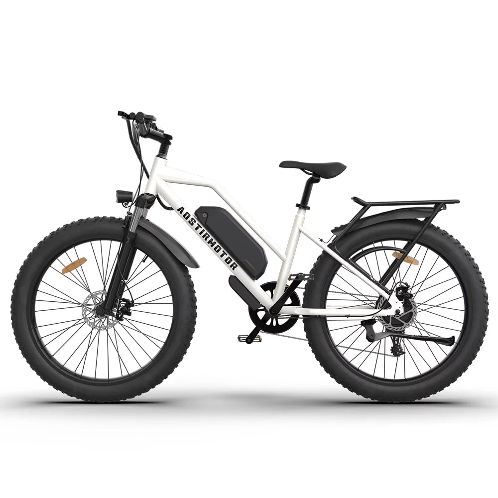 Kmowoo 26inch 750W Electric Bike Fat Tire P7 48V 13AH Removable Lithium Battery for Adults with Detachable Rear Rack Fender(White)S07-G