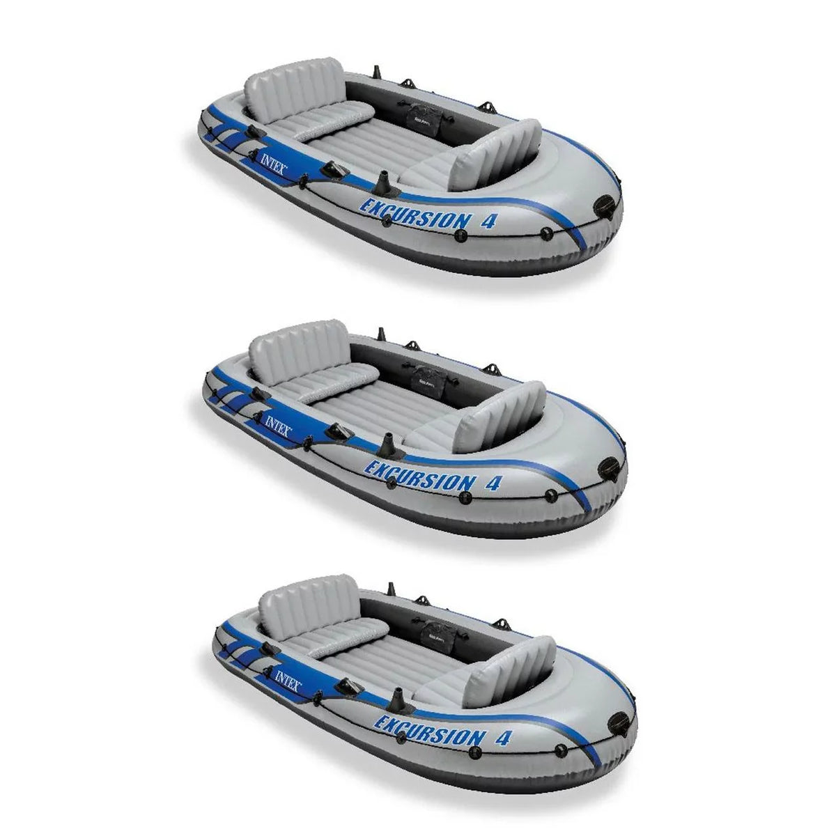 Intex Excursion Inflatable Rafting Fishing 4 Person Craft w/ Oars & Pump (3 Pack)