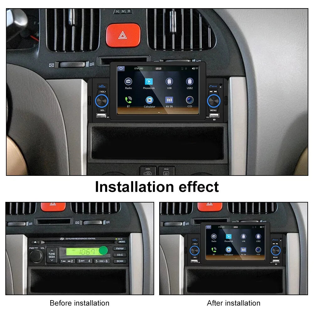 Podofo Single 1 Din 5'' Touch Screen Car Stereo Radio with Apple Carplay Android Auto Mirror Link HD Car MP5 Multimedia Player Bluetooth USB FM Audio Receiver USB, Backup Camera Included
