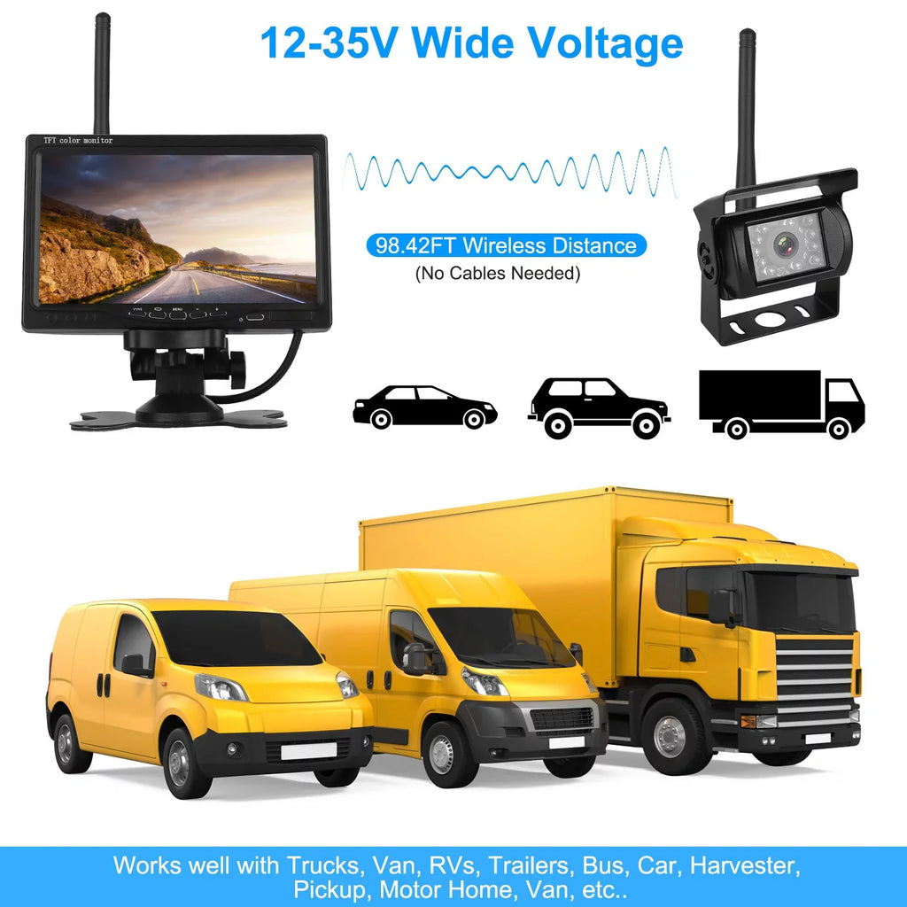 Wireless Backup Camera, Monitor Reverse Camera, Car Rearview Parking Reverse System, IP67 Waterproof Car Parking Reverse System with 7In Screen Night Vision 2.4G Stable Signal for Car Trunk Van SUV