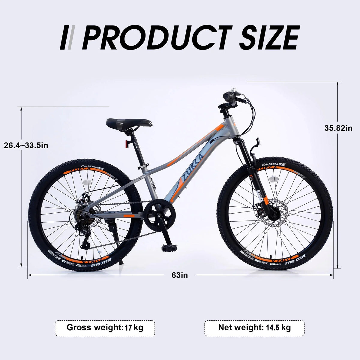 Kids Mountain Bikes 24 inch for Girls and Boys, Shimano 7-Speed Mountain Bicycle with Disc Brakes, 85% Assembled, Gray