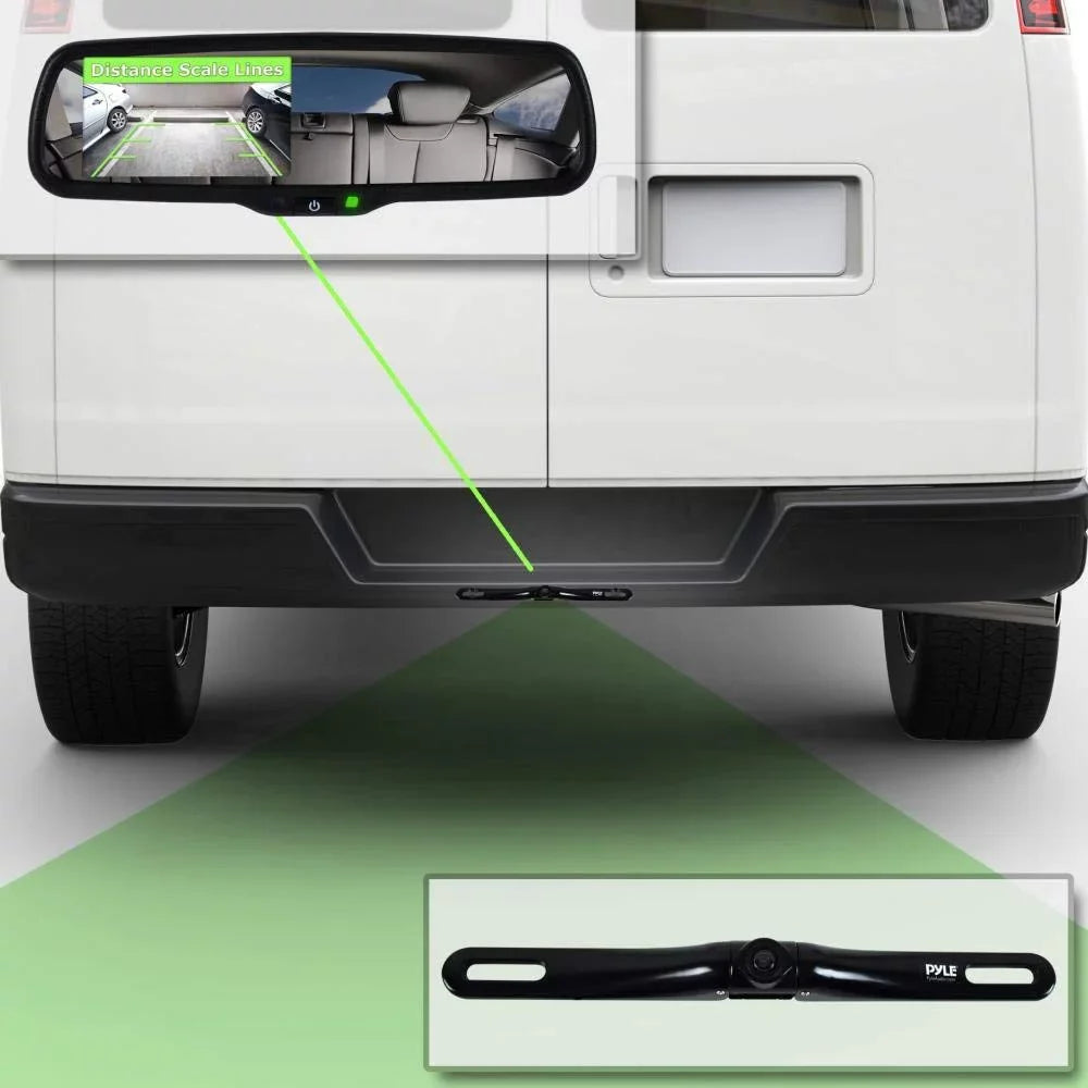 PYLE PLCM4550 - Backup Car Camera Rear View Mirror Screen Monitor System with Parking & Reverse Safety Distance Scale Lines