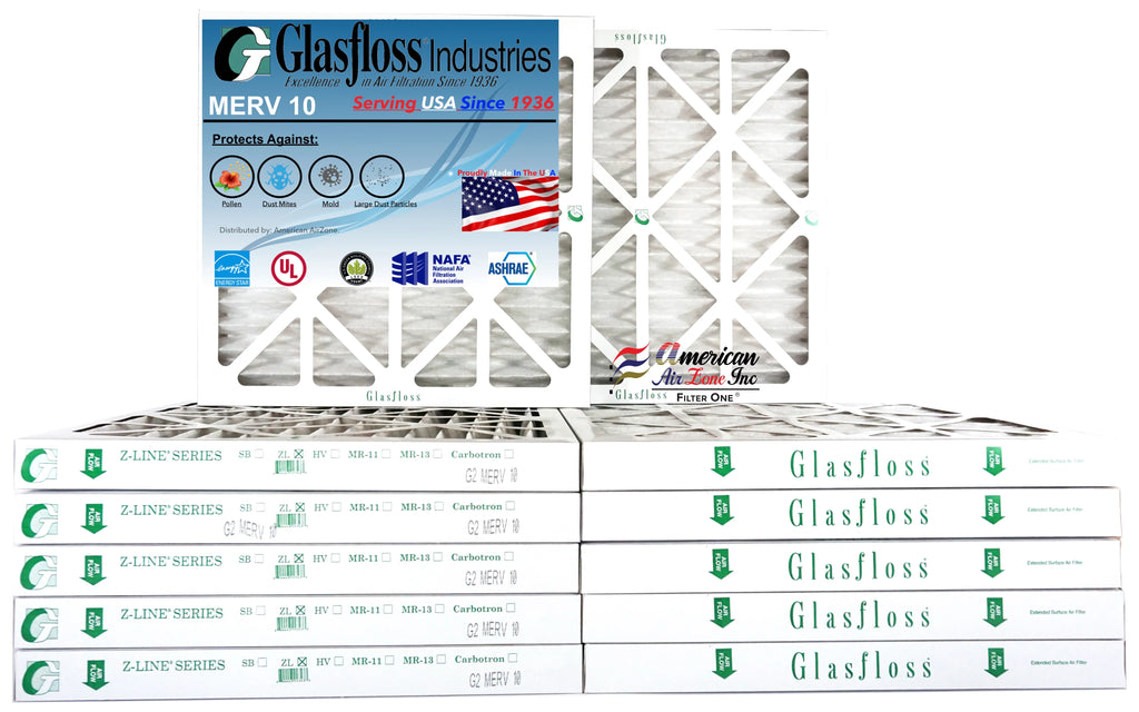 Glasfloss Air Filter 18x18x2 - 2" MERV 10 - (Pack of 12) - Pleated AC or HVAC Air Filter - Furnace Air Filter - Home or Office - Made In The .